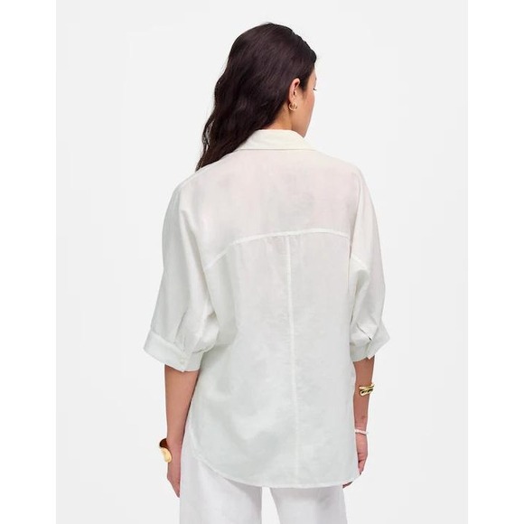 Madewell Oversized Pleated-Sleeve Button-Up Shirt White Small NWOT‎ - Picture 2 of 9